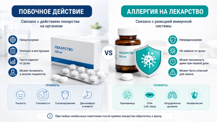 Побочное действие и аллергия на лекарство: в чем разница